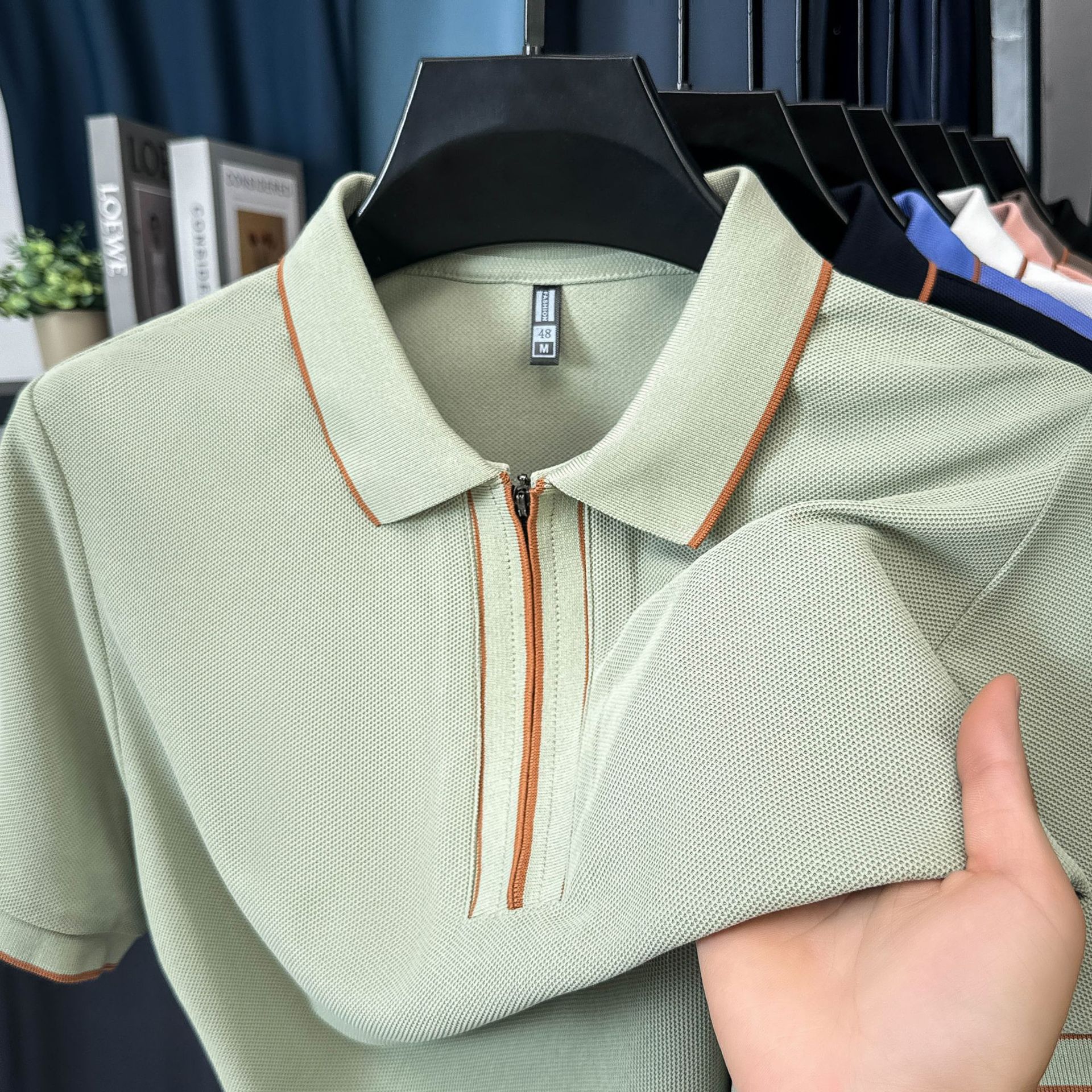 男士半拉链短袖T恤2025夏季新款男装青年商务休闲简约透气凉感T恤