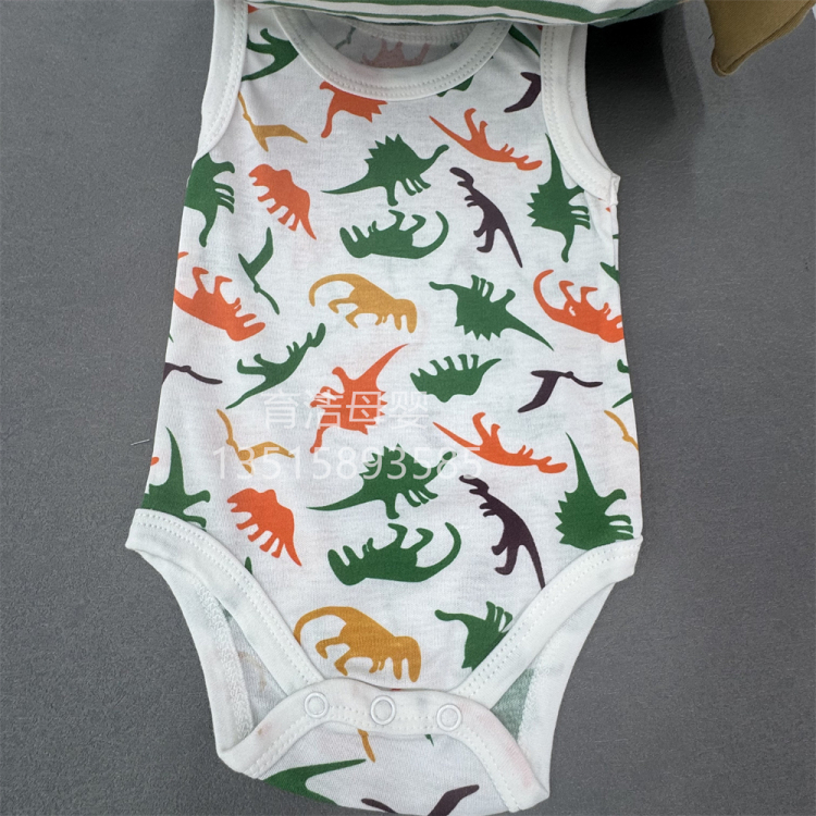 5件套男宝包屁衣套装吊带婴儿衣服蓝色外贸包屁衣儿童衣服批发白底实物图