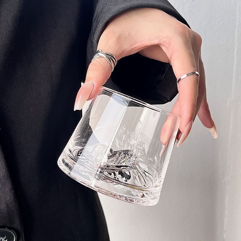 高级水晶富士山杯冰山玻璃杯观山杯日式雪山杯水杯茶杯威士忌杯细节图