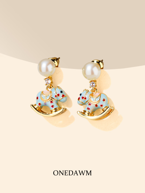 马上有好运 小马耳钉2026本命年吉祥马天然淡水珍珠耳环马上有钱耳环新年过年可爱耳饰女