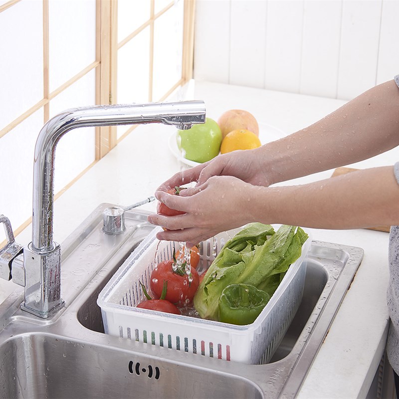 厂家定制沥水保鲜盒PP塑料家用带盖长方形蔬菜海鲜肉类冰箱收纳盒