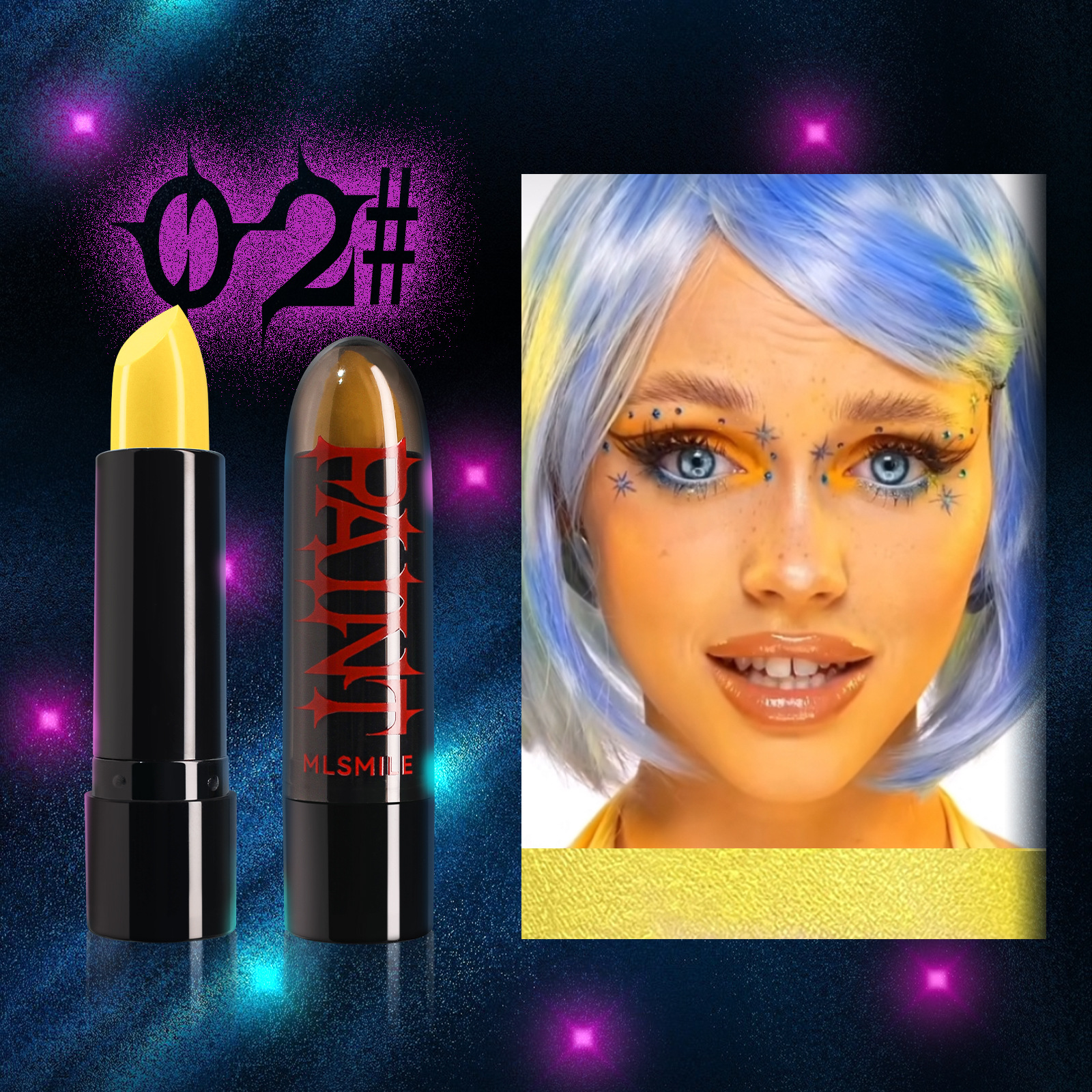 8-color Halloween lipsticks - black, white, red, green, blue - are easy to apply facial makeup to vampires details Picture