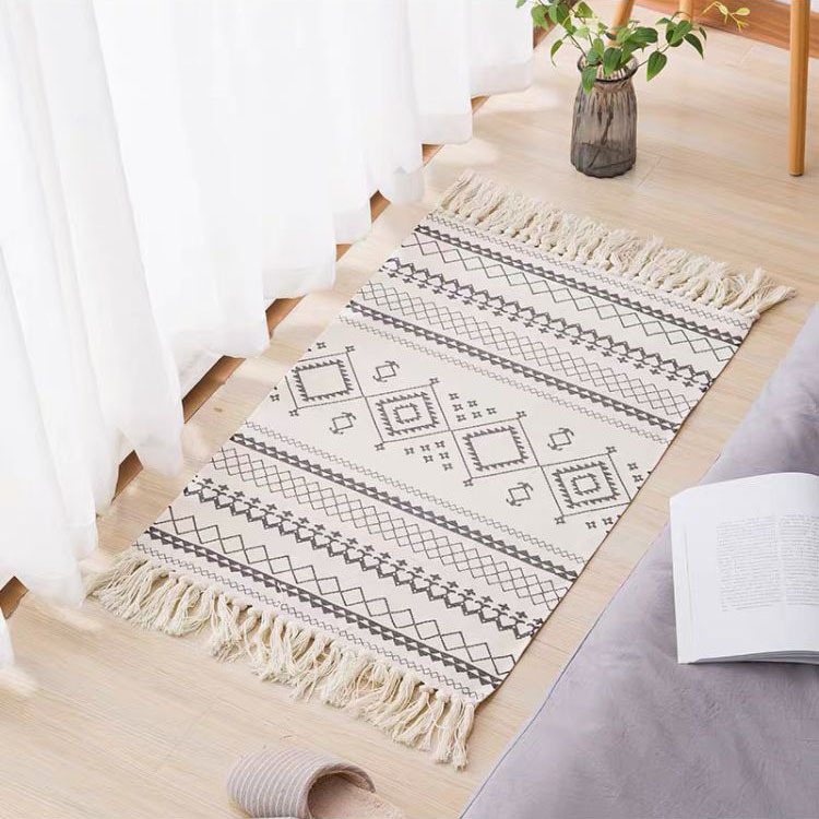 Nordic coffee table, cotton thread woven tassel floor mat, simple bedroom carpet, bedside blanket, living room bay window mat, office