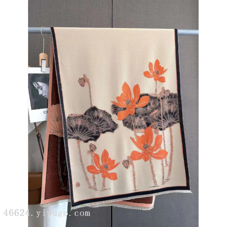 Cross-border scarf wholesale e-commerce live streaming supply chain 27 premium high-speed jacquard series lotus flower in stock Application Scenario