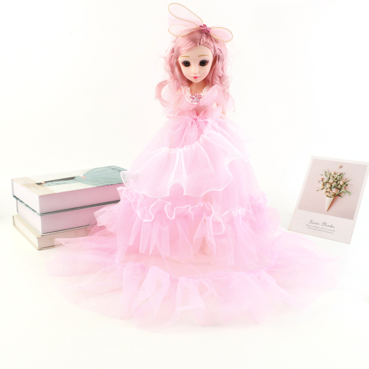 Sweet and cute long-haired bow wedding dress doll, ice and snow princess children's toy, girl gift doll Item Picture