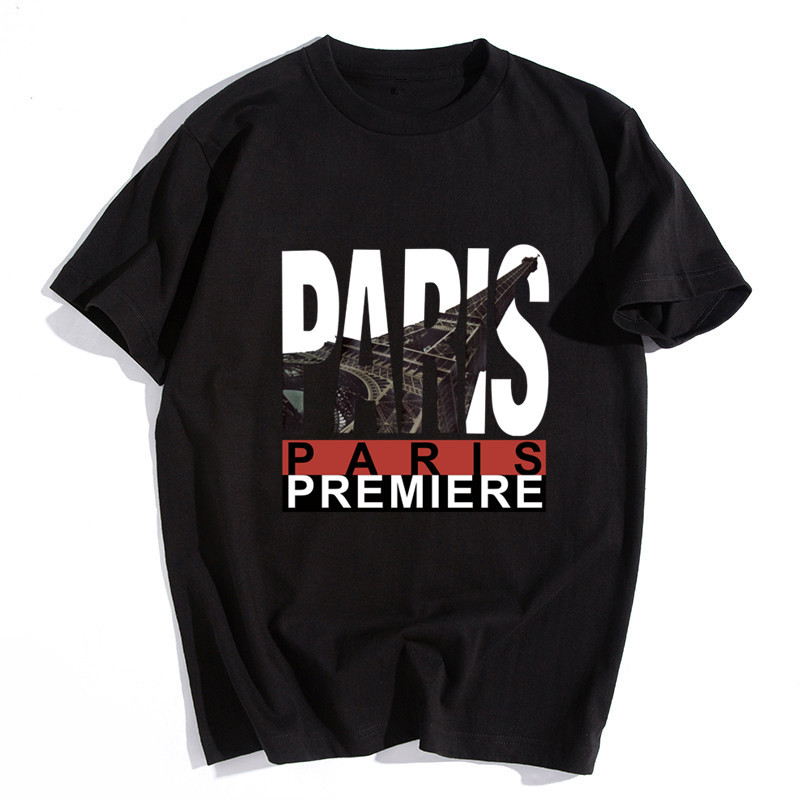 Camiseta negra hombre manga corta trendy custom paris torre eiffel estampado camiseta