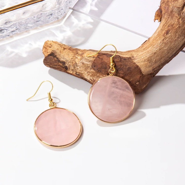 新中式石头圆形蓝松石耳环气质优雅复古国风国潮粉金轻奢耳饰女