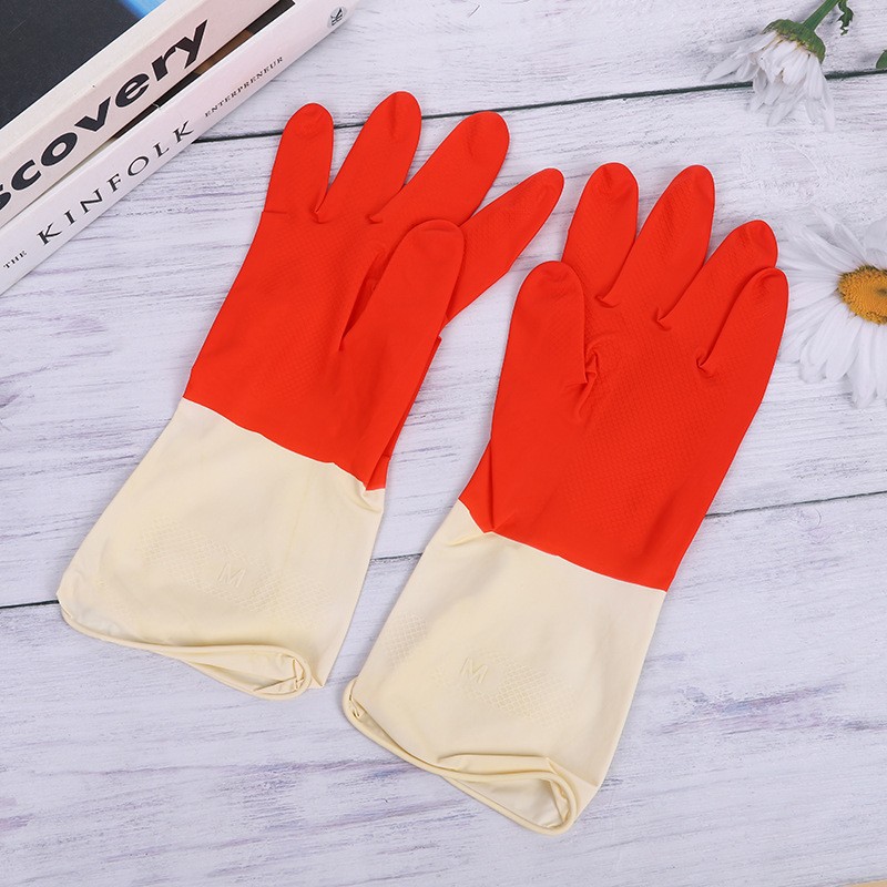 Latex waterproof gloves, two-color leather gloves, household cleaning and dishwashing gloves wholesale two-yuan store supply Specification image