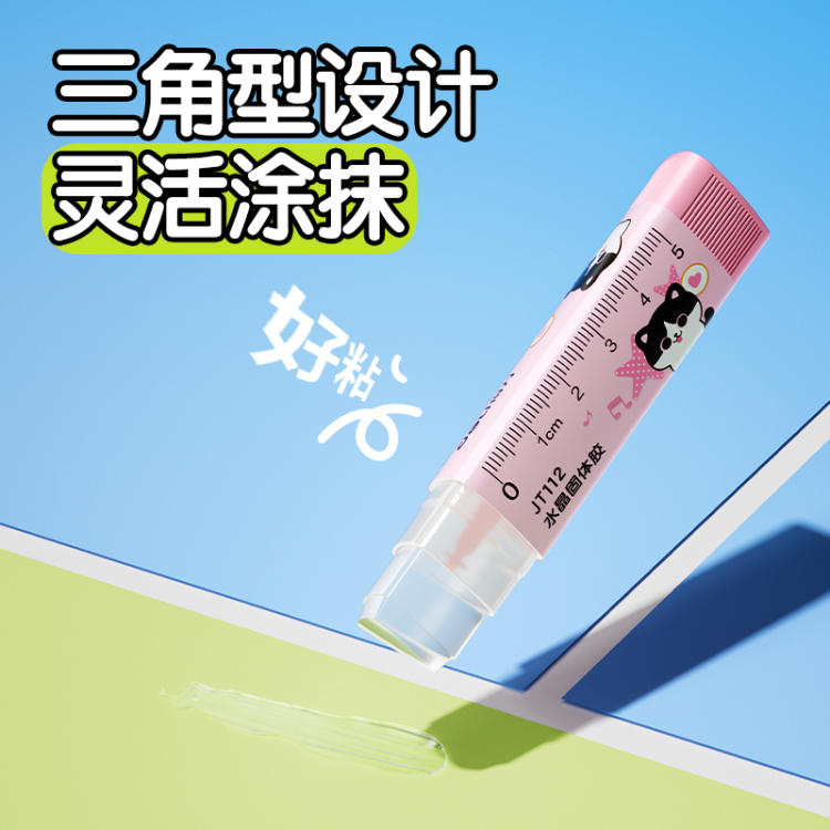 Deli Office student stationery ACR material, washable with built-in scale triangular transparent crystal solid glue details Picture