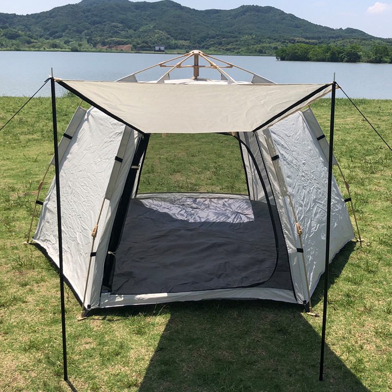 Tienda al por mayor en stock al aire libre portátil hexagonal plegable totalmente automático una habitación una sala parque camping engrosado y ventilado Application Scenario