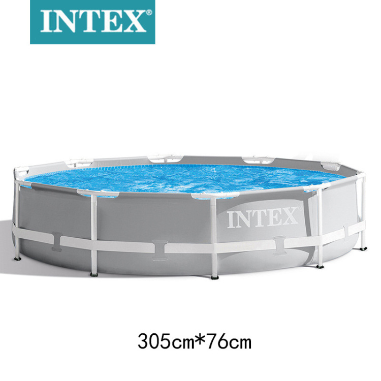 INTEX26702灰色10尺圆形管架水池套装带过滤泵户外戏水池批发