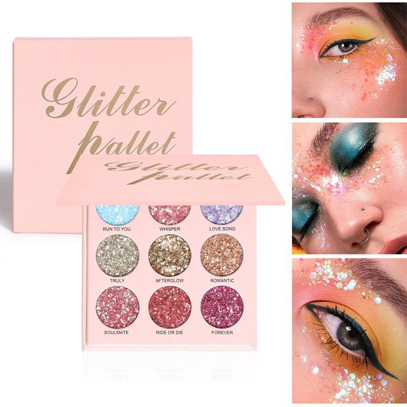 High-quality wholesale OEM/ODM customizable 9-color long-lasting high-quality glitter waterproof eyeshadow palettes Specification image