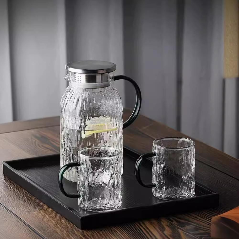 Cold water kettle, high-temperature resistant tree-patterned household cold water kettle cup, large-capacity living room glass kettle, teapot set, high appearance level