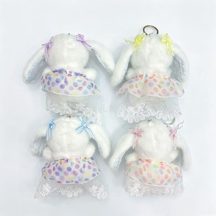 Polka dot lace chiffon dress ear-hanging rabbit plush pendant, Lolita bow little rabbit keychain gift wholesale details Picture