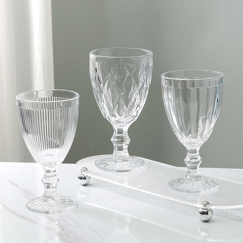 高档加厚浮雕玻璃果汁杯创意浮雕水杯茶杯家用餐桌水晶高脚甜品杯产品图