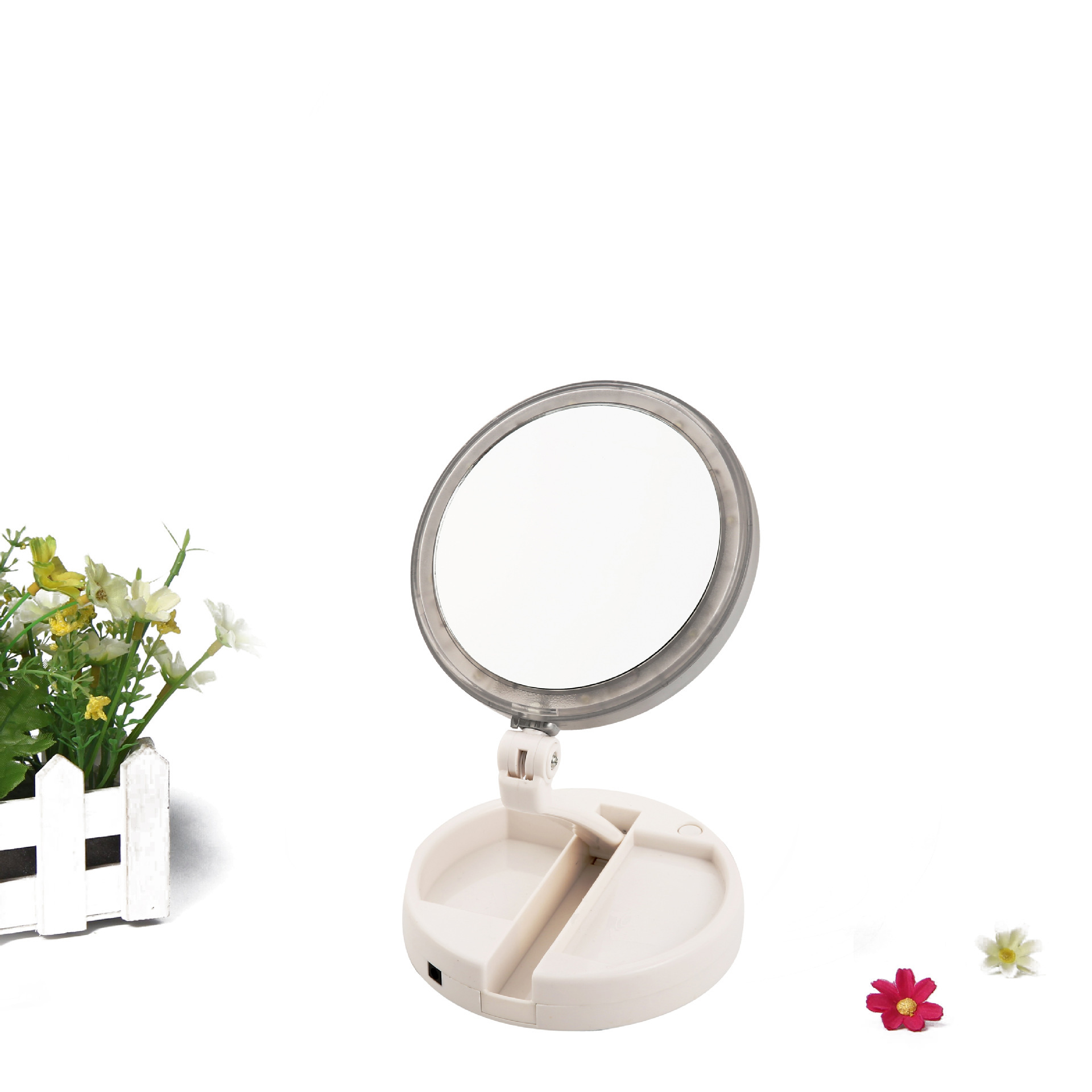 折叠LED带灯美颜化妆镜 大号台式双面化妆镜10放大镜