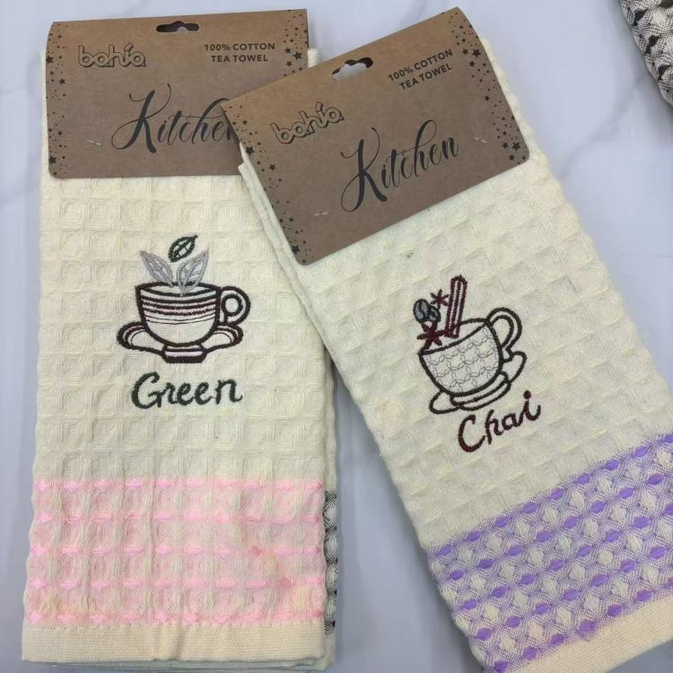 Cotton tea towel, large embroidered waffle pattern tea towel and tea pad, cross-border export kitchen cloth Item Picture