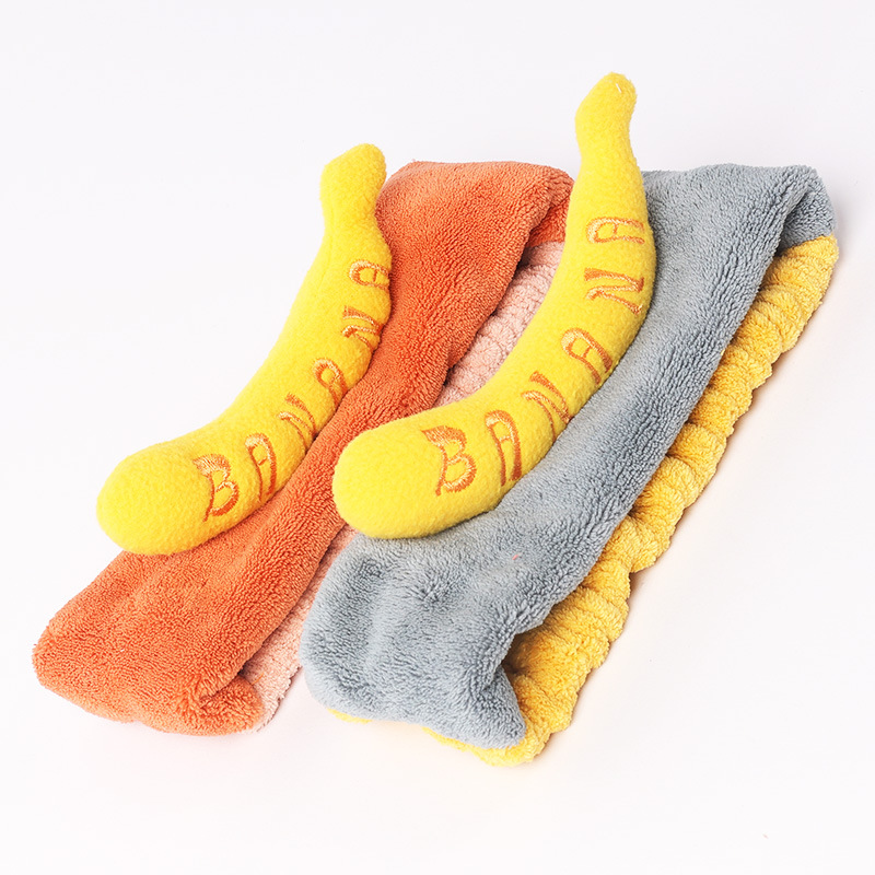 Cartoon fruit banana face wash makeup tie, coral fleece absorbent quick-drying elastic hair band details Picture