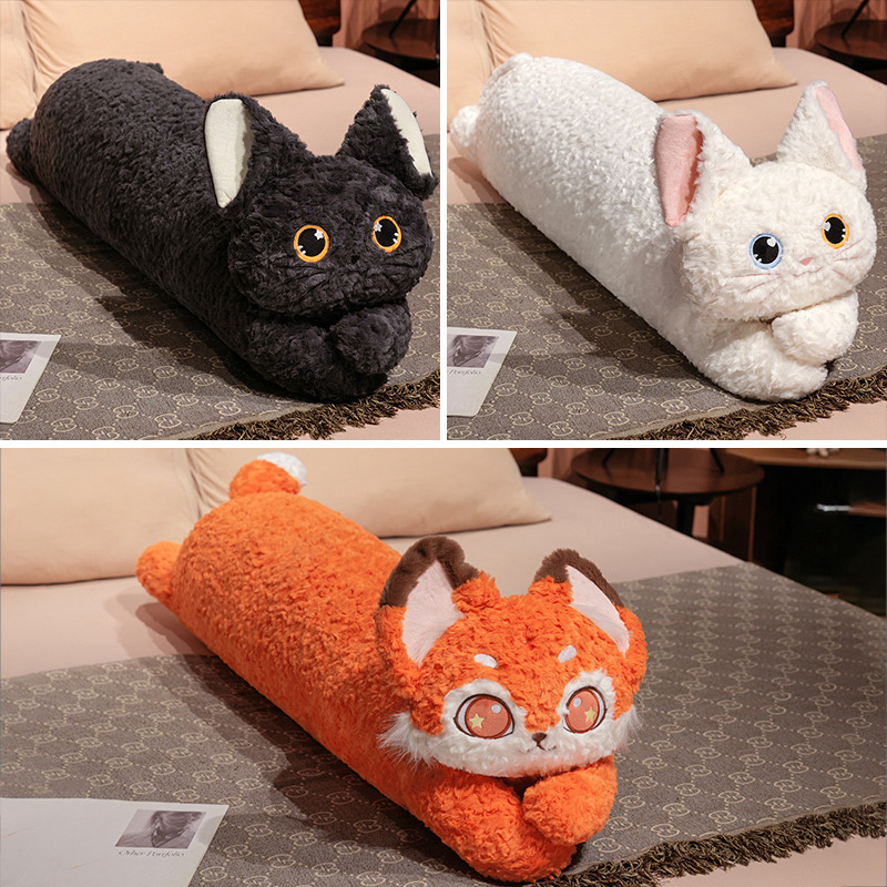 Cross-border cartoon cute curly beautiful cat long strip throw pillow, Katchi German cat curly black cat side-lying legroom throw pillow