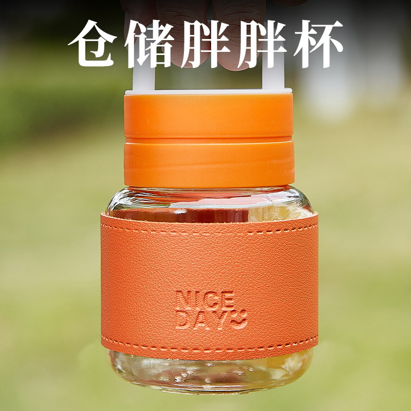 Glass cup gift Internet celebrity Chubby cup, milk shake cup, handle glass water cup, cross-border gift cup, coffee cup, creative design wholesale Specification image