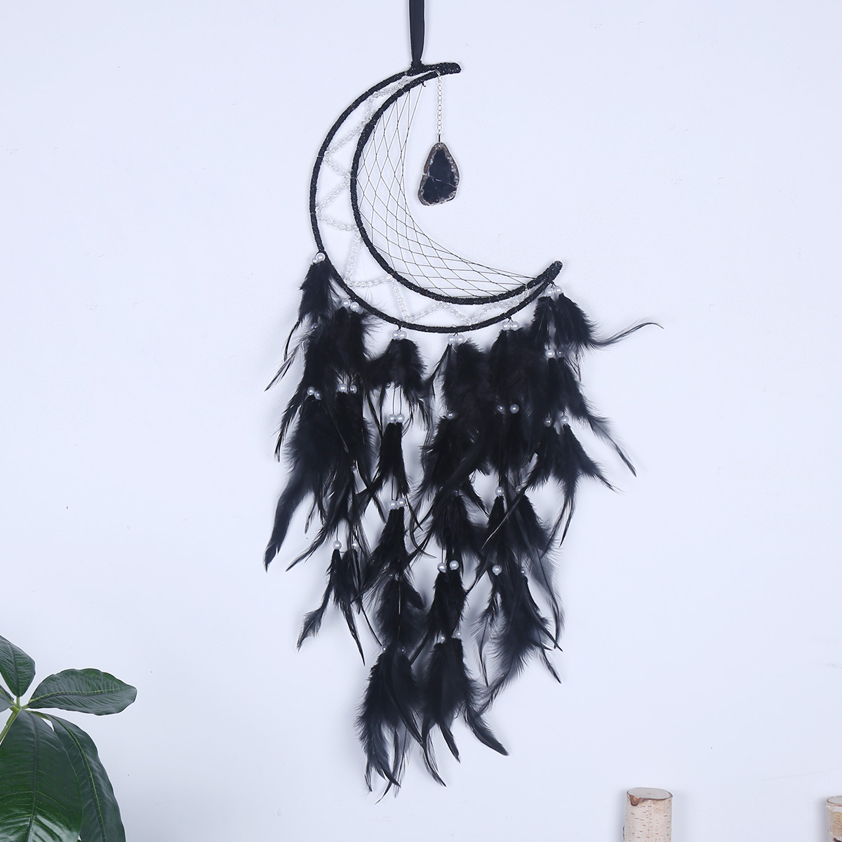 Cross-border exclusive Halloween Black Moon Dreamcatcher, Ghost Festival Feather woven Dreamcatcher, retro Moon Dreamcatcher Item Picture