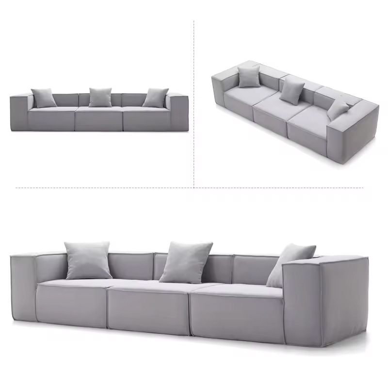 All-sponge compressed sofa, tofu block and square combination living room, cream style, Italian minimalist style, cotton and linen internet-famous sofa Specification image