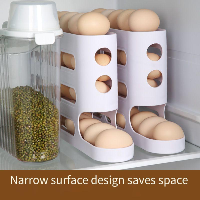 跨境现货四层滑梯式鸡蛋盒冰箱侧门自动滚蛋器厨房防摔鸡蛋收纳盒