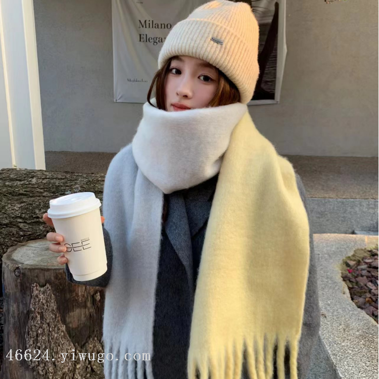 跨境围巾批发电商新款现货68粗须系列羊毛手绘渐变围巾直播供货