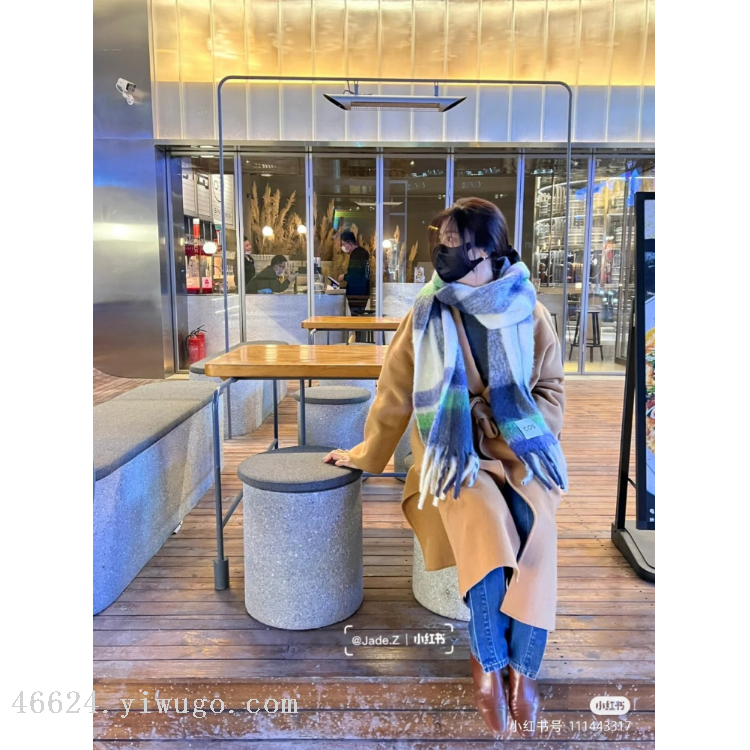 Cross-border scarf wholesale e-commerce live streaming supply chain COS checkered thick beard scarf new style Zhangqing checkered
