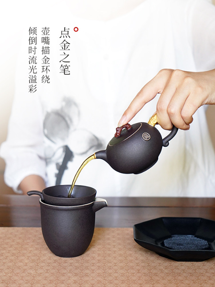 Lu Bao Ceramic Kung Fu Tea Set, new Chinese-style light luxury complete tea set, home gift, Golden Sound and Ming Tea gift
