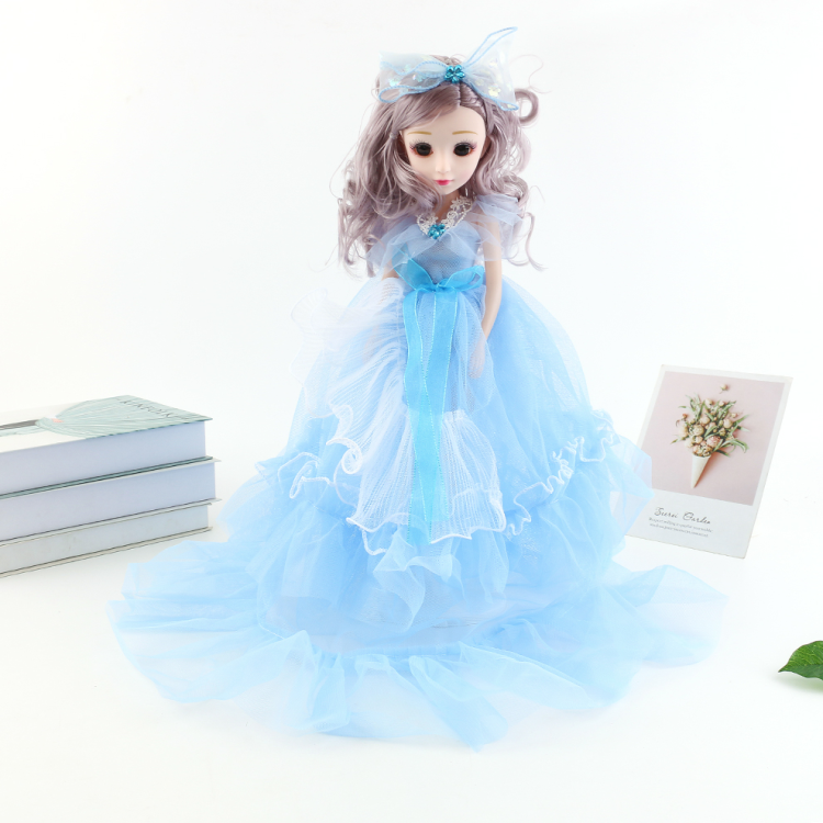Sweet and cute long-haired bow wedding dress doll, ice and snow princess children's toy, girl gift doll details Picture