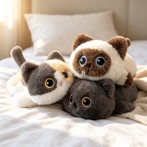 Three cute plush cat dolls, plush toy figurines, soft and adorable throw pillows, children's toy gifts