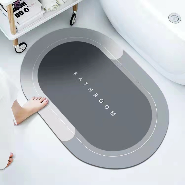 Diatom mud water-absorbing oval floor mat, anti-slip soft foot mat for bathroom door, quick-drying carpet, toilet mat details Picture