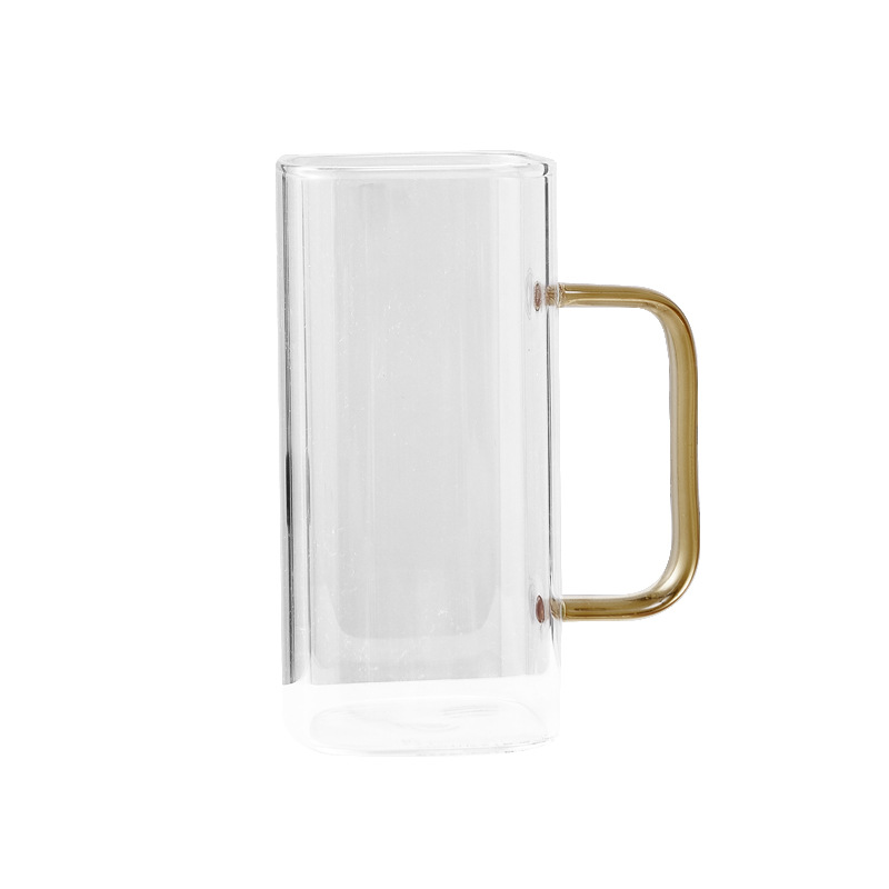 Heat-resistant square glass cups with colored handles, universal juice cups, household transparent cups, high borosilicate glass water cups Specification image
