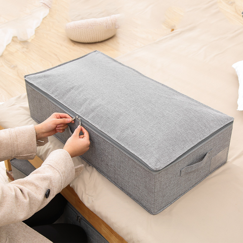 Customized cross-border fabric under-bed storage box, bedroom moisture-proof folding organization box with lid and zipper storage box