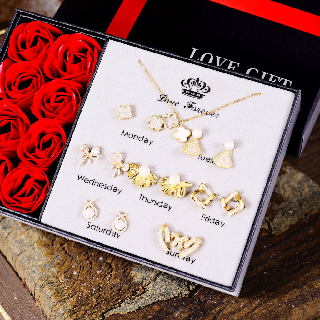 Qixi Festival Weekly ear studs for girlfriend, 925 sterling silver earrings, 2025 new style silver earrings for ear holes, birthday gift for girls details Picture