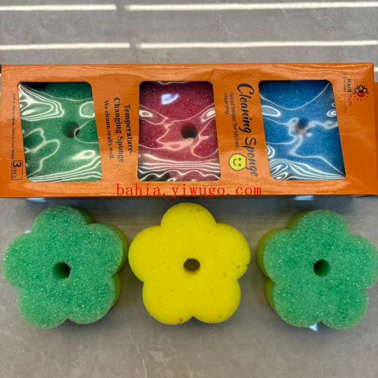 Five-fingered flower dishwashing sponge, kitchen brush, dishwashing and pot cleaning, scouring pad, polyether temperature-sensitive cotton + seaweed cotton Specification image