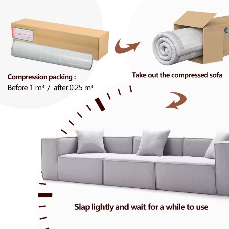 All-sponge compressed sofa, tofu block and square combination living room, cream style, Italian minimalist style, cotton and linen internet-famous sofa