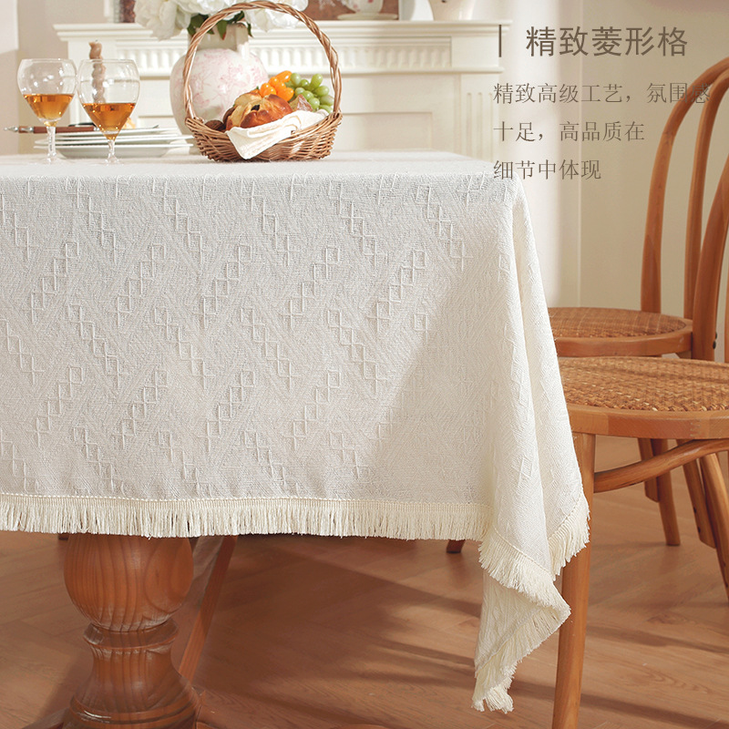 ins风纯色法式长方形桌布轻奢高级感生日拍照针织布艺茶几布宿舍产品图