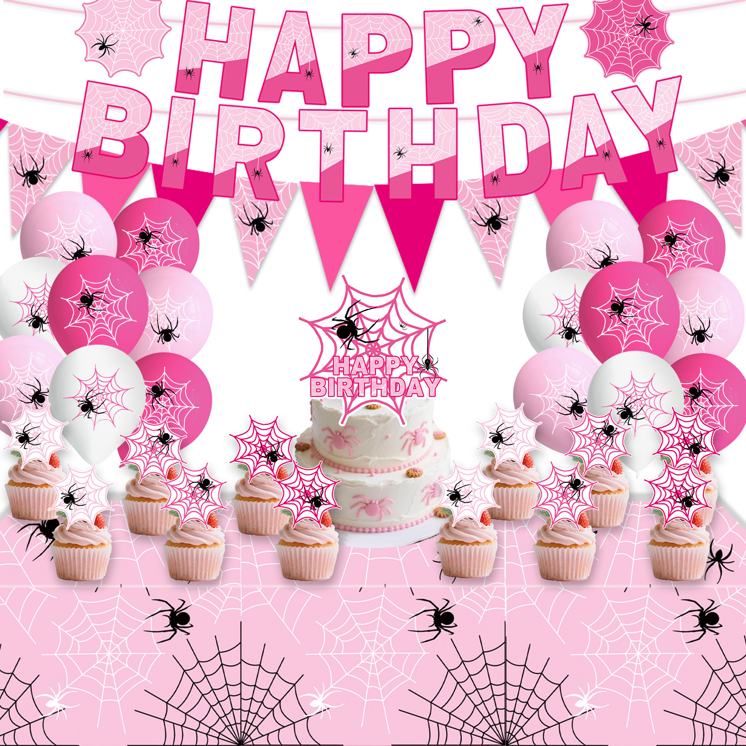 新款女蜘蛛侠主题派对用品生日装饰聚会布置道具纸盘纸杯桌布纸巾