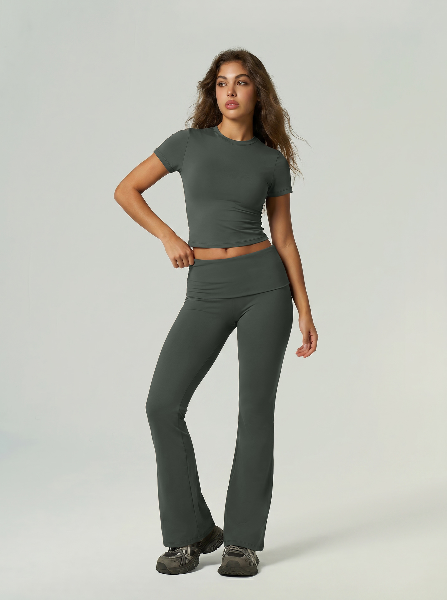 Cross border europa y Estados Unidos speed-dry deportes ropa de fitness pantalones de manga corta pantalones alargados retracción de abdomen levantamiento de cadera sentido desnudo yoga wear set