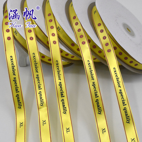Printed tape display: 1.5CM yellow polyester tape, two-color printed ribbon, gift packaging color ribbon, custom satin ribbon Specification image