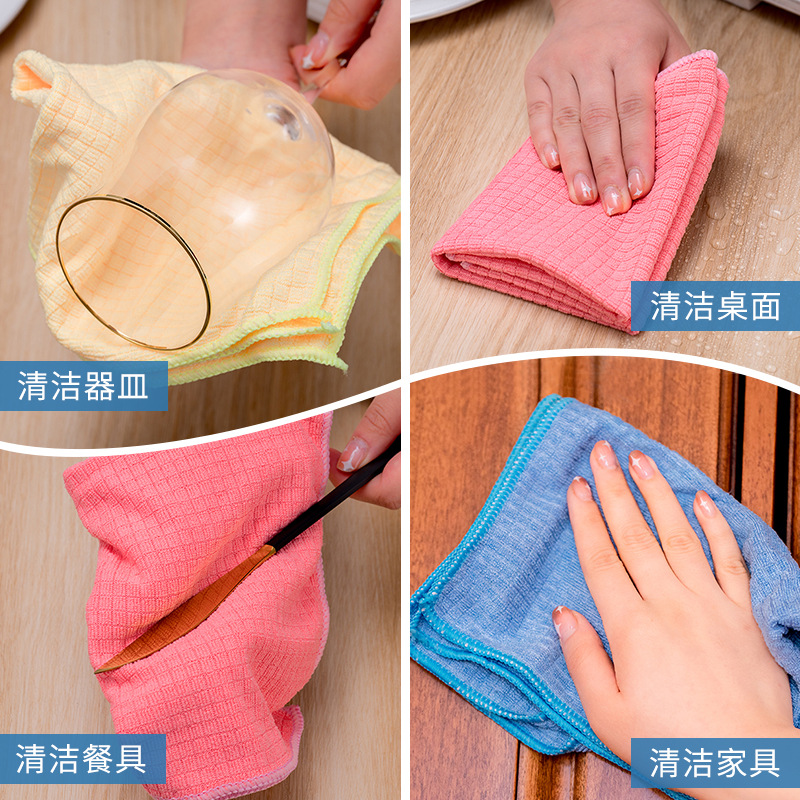 Small checkered cleaning cloth, kitchen grease remover, dishwashing cloth, household glass cleaning cloth that does not shed fibers, water-absorbing cleaning cloth details Picture
