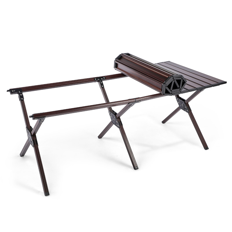 户外便携折叠野餐桌 户外折叠仿真木纹蛋卷桌 便携收纳折叠野餐桌户外用品露营桌椅户外用品露营桌椅露营椅子露营车