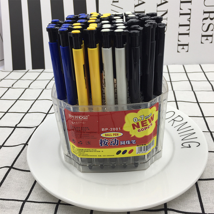 Factory direct sales of modern beauty office stationery, student supplies, plastic press ballpoint pens, gel pens, ballpoint pens, blue Item Picture