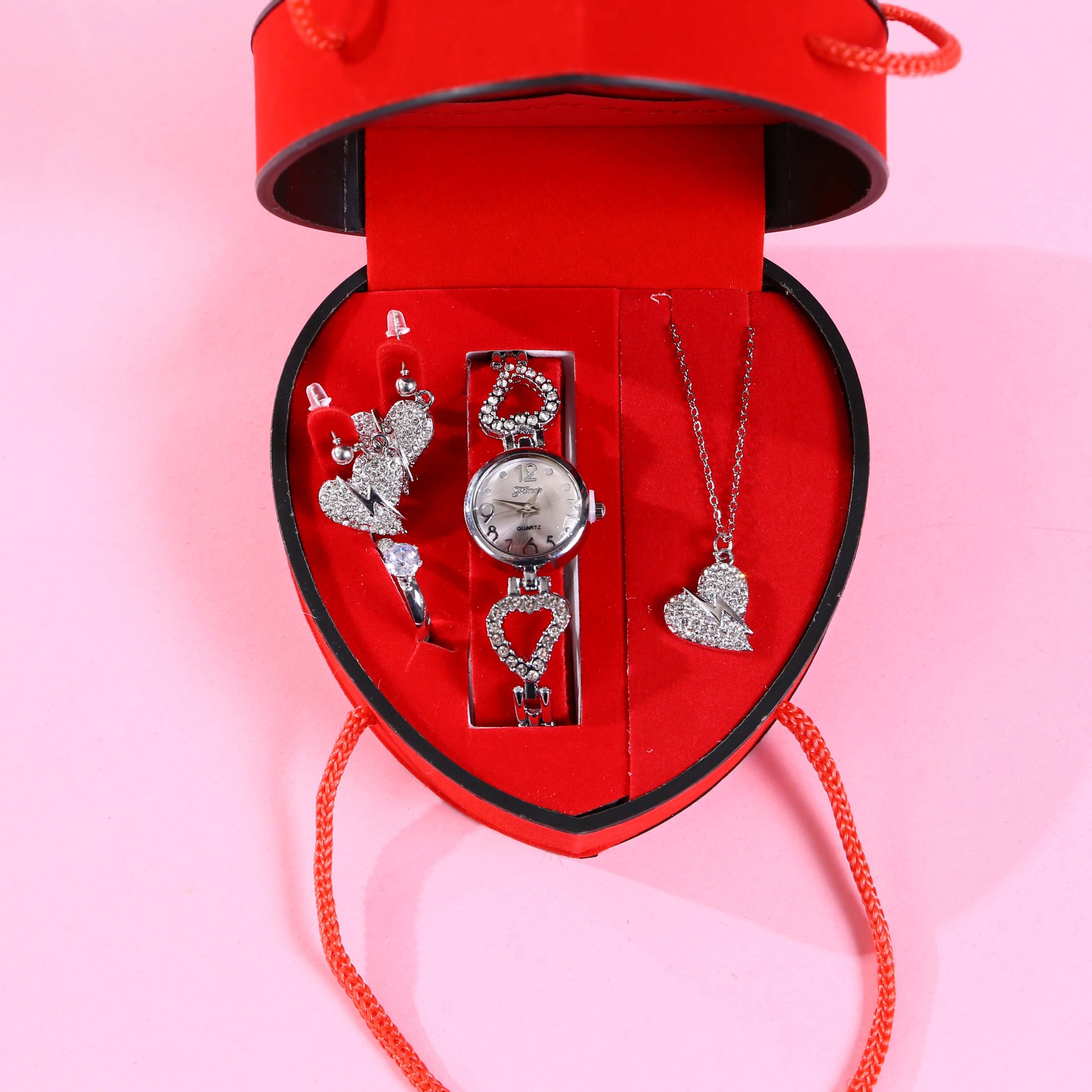 Mother's Day bestseller gift set: Light luxury full-diamond women's watch, necklace, stud earrings, Love Mom Gift box promotional items details Picture