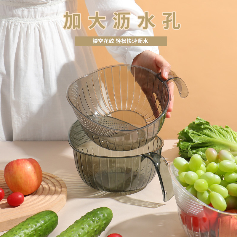 Household kitchen rice washing basket, transparent PET draining rice washing sieve, dense hole rice washing magic tool, vegetable washing basket, fruit and vegetable draining basket details Picture