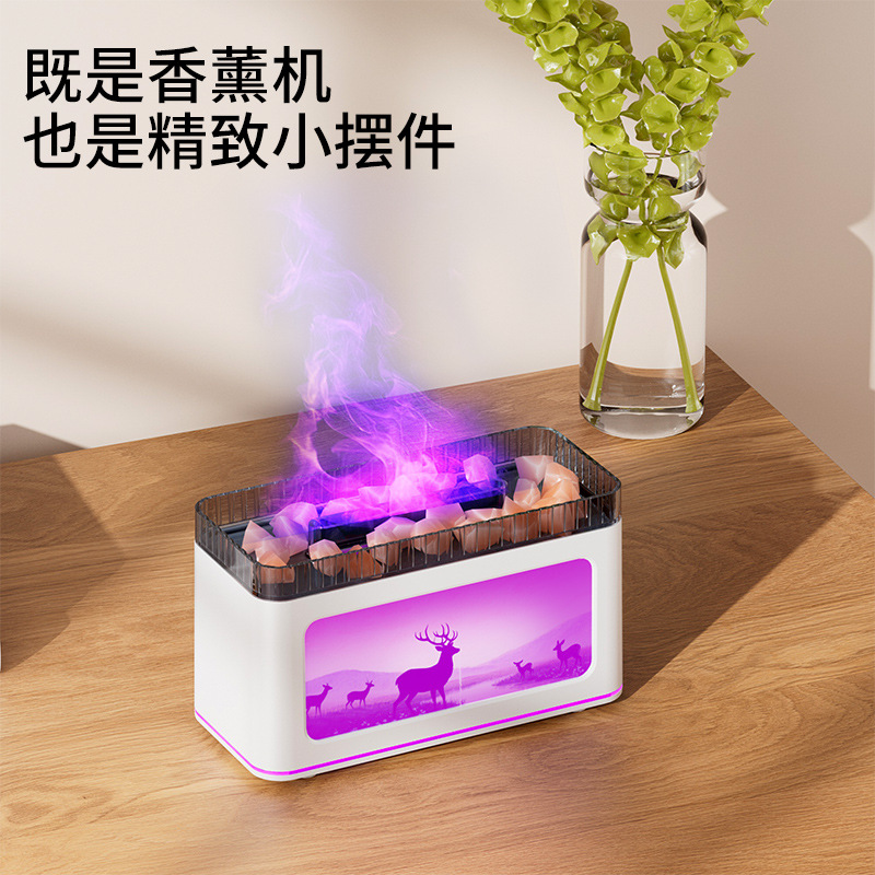 New 5V mini aroma diffuser, elk fireplace, charcoal fire, multi-color pattern flame, silent ambient light, aroma diffuser and humidifier details Picture