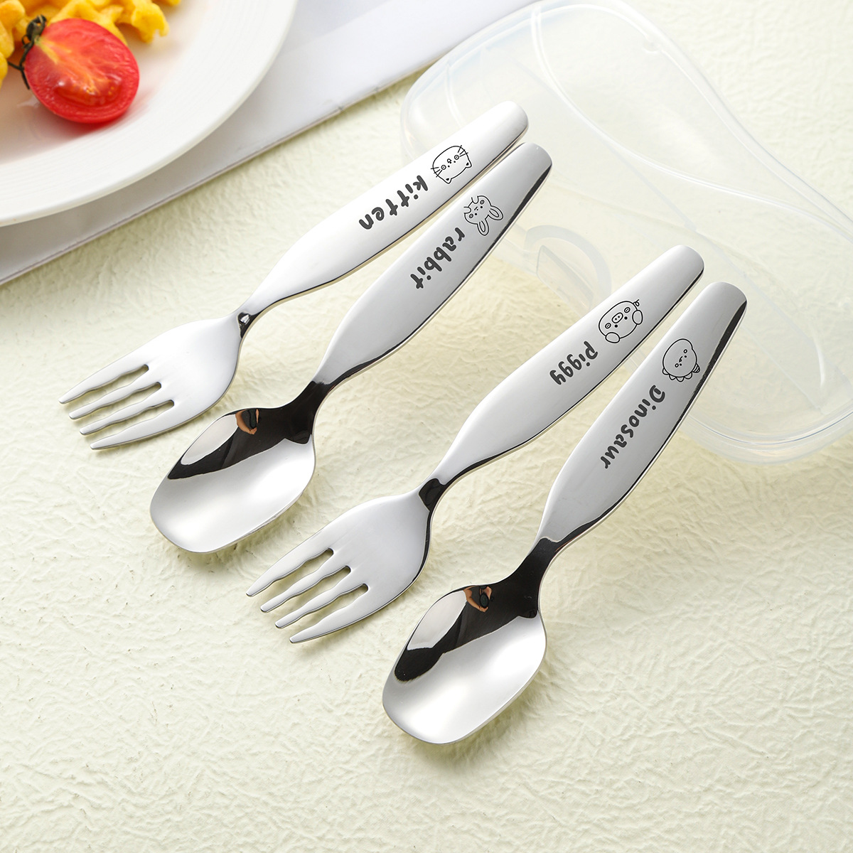 Children's spoons, 316 stainless steel spoon and fork set, cartoon animal soup spoon, mini spoon, cute and fun children's tableware
