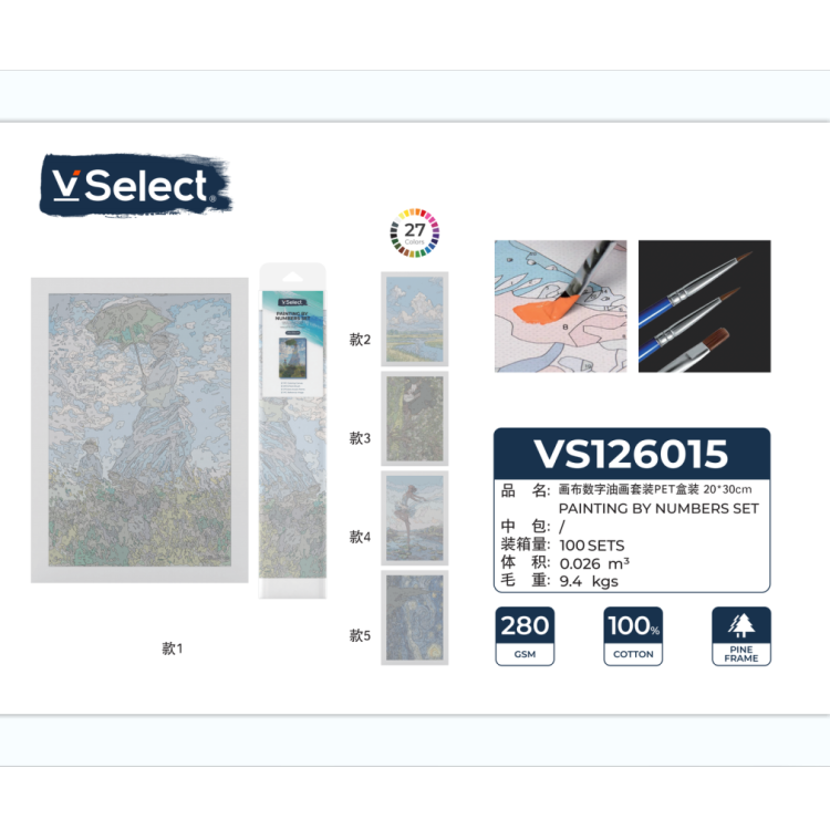 VSelect PET Boxed Canvas Digital Oil Painting Frameless DIY Hand-painted Coloring Set Item Picture
